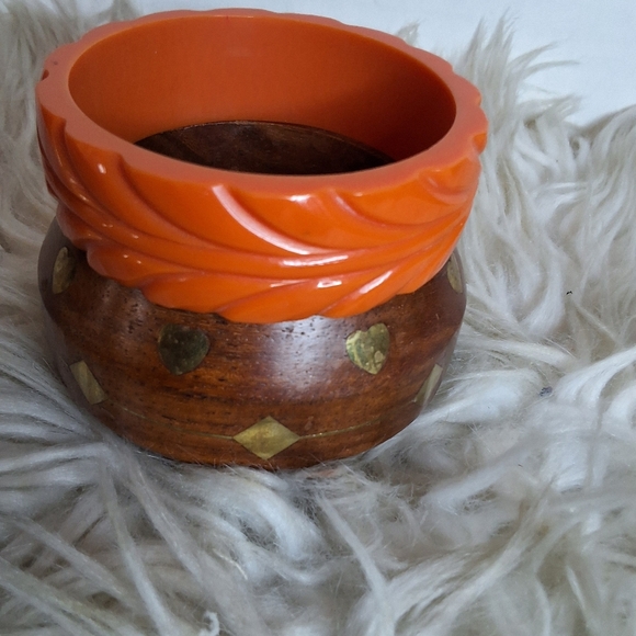 Vintage Orange and Brown Bangle Set - Picture 3 of 7